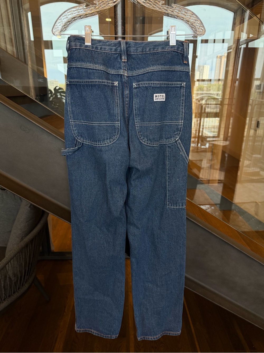 Dark Blue High-Rise Wide-Leg Carpenter Jeans Denim by Motel